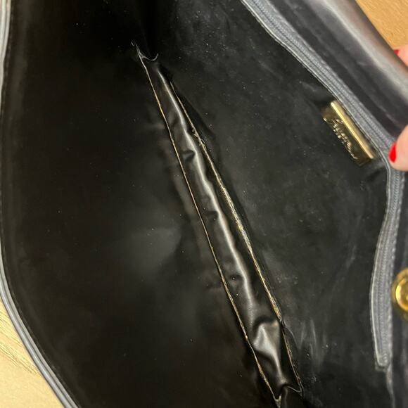 Vintage Jeunesse Quilted Black Leather Purse Clutch Gold Chain Strap - Picture 5 of 9